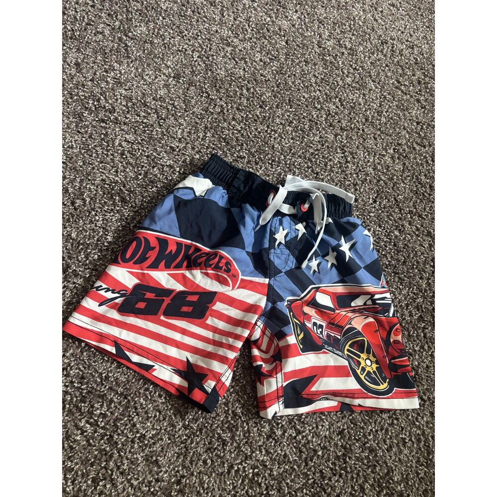 Hot Wheels Boys Swim Trunks Racing Car Patriotic 4/5